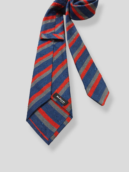 Cravate Kiton rayée bleu/rouge/gris