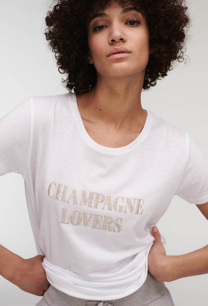 T-shirt Quantum Courage  EMBROIDERED CHAMPAGNE LOVERS Blanc