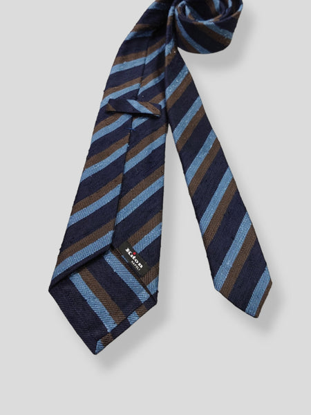 Cravate Kiton rayée marine/brun/ciel
