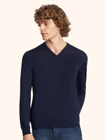 Pullover col V Kiton bleue marine