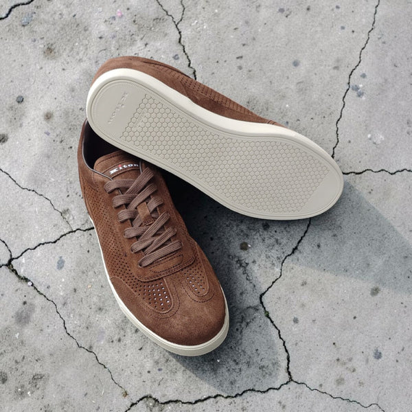 Sneakers Kiton veau velours perforées 02 Chocolat