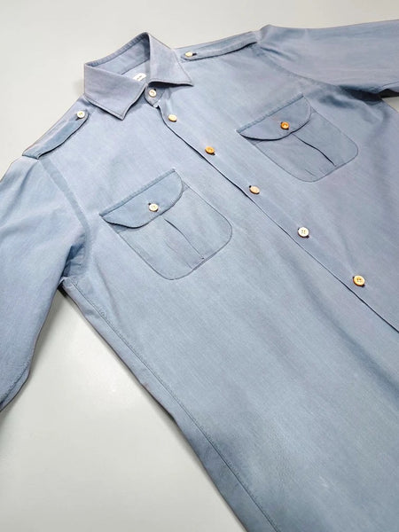 Surchemise Kiton Lucio poches plaquées bleu ciel