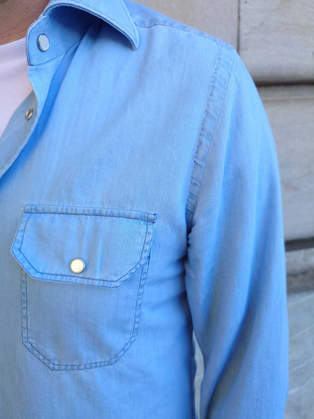 Chemise Kiton poches plaquées bleu ciel