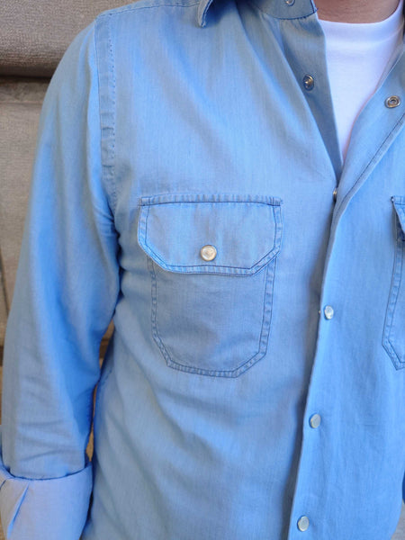 Chemise Kiton poches plaquées bleu ciel