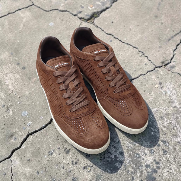 Sneakers Kiton veau velours perforées 02 Chocolat