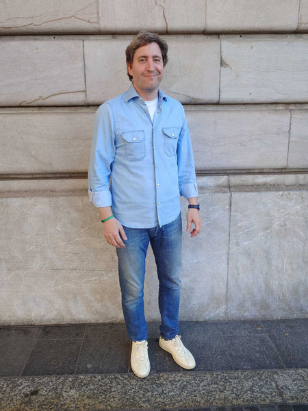 Chemise Kiton poches plaquées bleu ciel