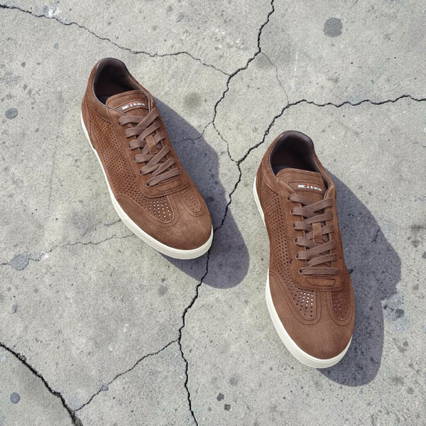 Sneakers Kiton veau velours perforées 02 Chocolat