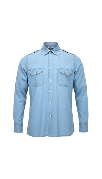 Surchemise Kiton Lucio poches plaquées bleu ciel