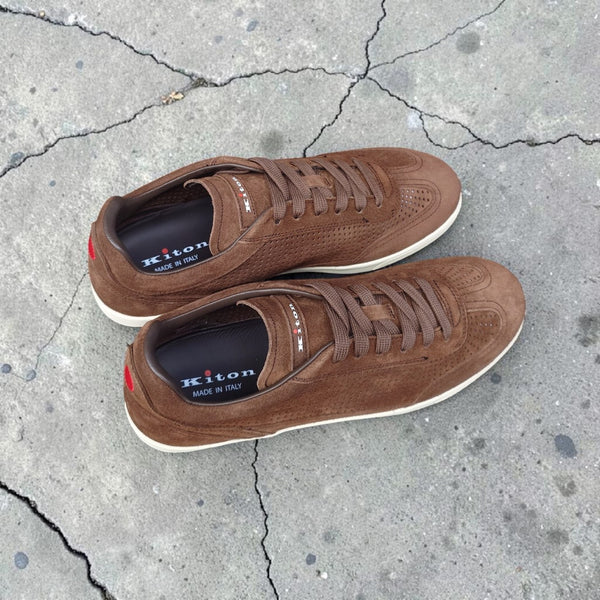 Sneakers Kiton veau velours perforées 02 Chocolat