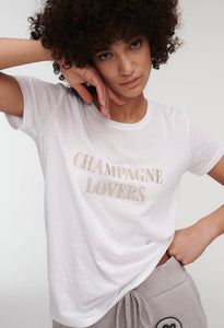 T-shirt Quantum Courage  EMBROIDERED CHAMPAGNE LOVERS Blanc