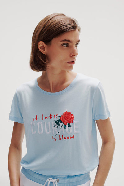 T-shirt Quantum Courage  BRODÉ IT TAKES COURAGE Bleu clair